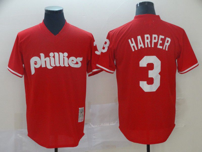 Men Philadelphia Phillies #3 Harper Red Throwback MLB Jersey->philadelphia phillies->MLB Jersey